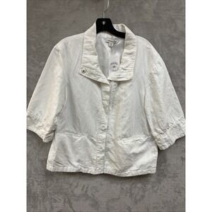 Coldwater Creek Jacket Women's 12 White Half Sleeve Snap Boxy Fit Lined Linen Bl